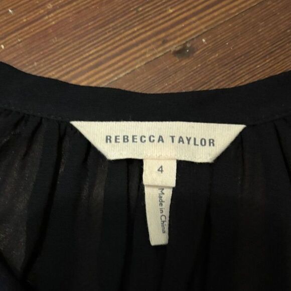 Rebecca Taylor Black Silk Lace Blouse Sleeveless Romantic Top Size 4 - Picture 6 of 6